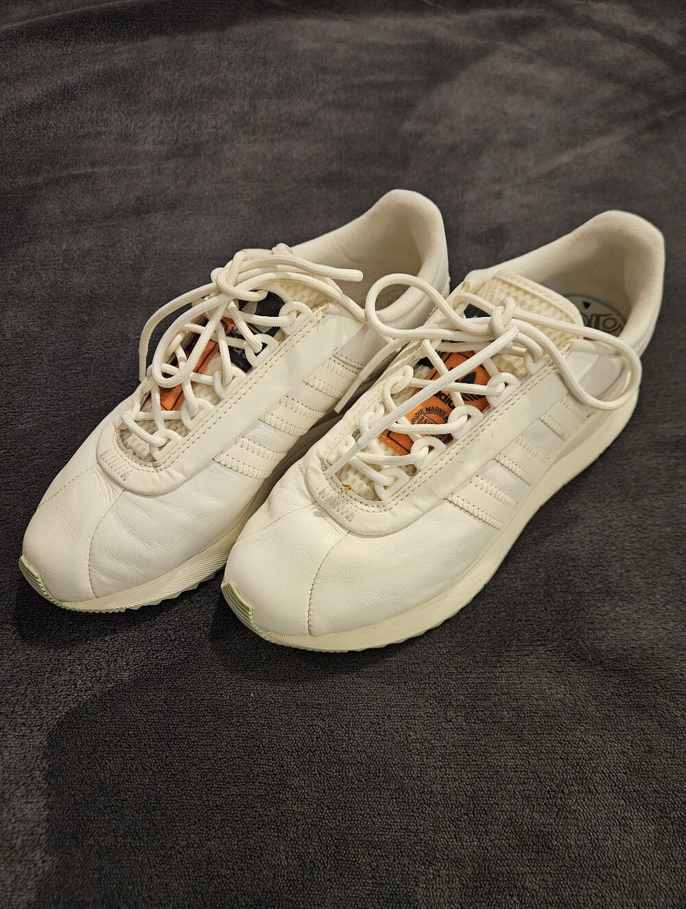 RARE Adidas All Leather Sneakers Running Shoes White Pale Pink sz 7.5 FR 39 1/3